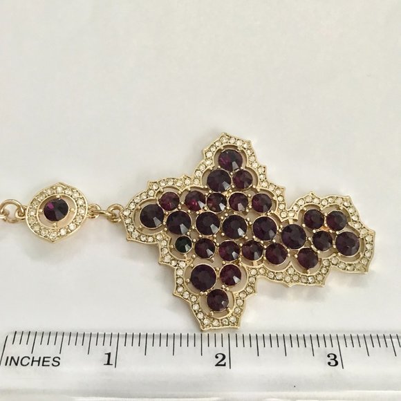 Vintage Style Cross Necklace Purple Crystals Simulated Amethyst Gold Plated 22" - Picture 14 of 14